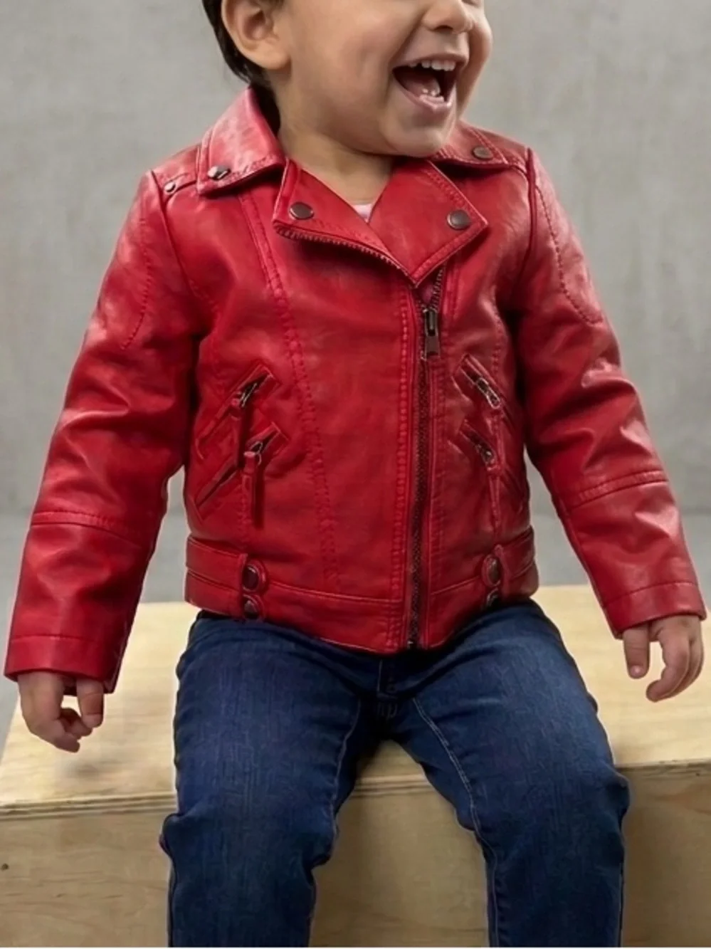 2T - 3T Toddler Red Faux Leather Jacket - excellent condition